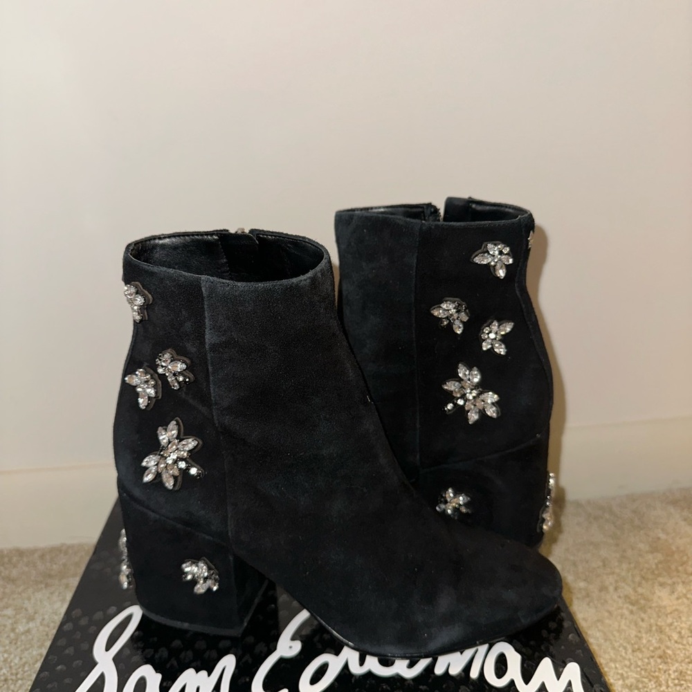 Sam Edelman Black Floral Embellished Ankle Boots